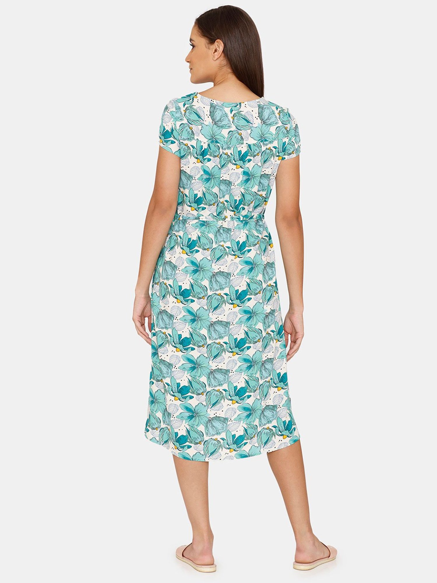Zivame Green Floral Print Night Dress
