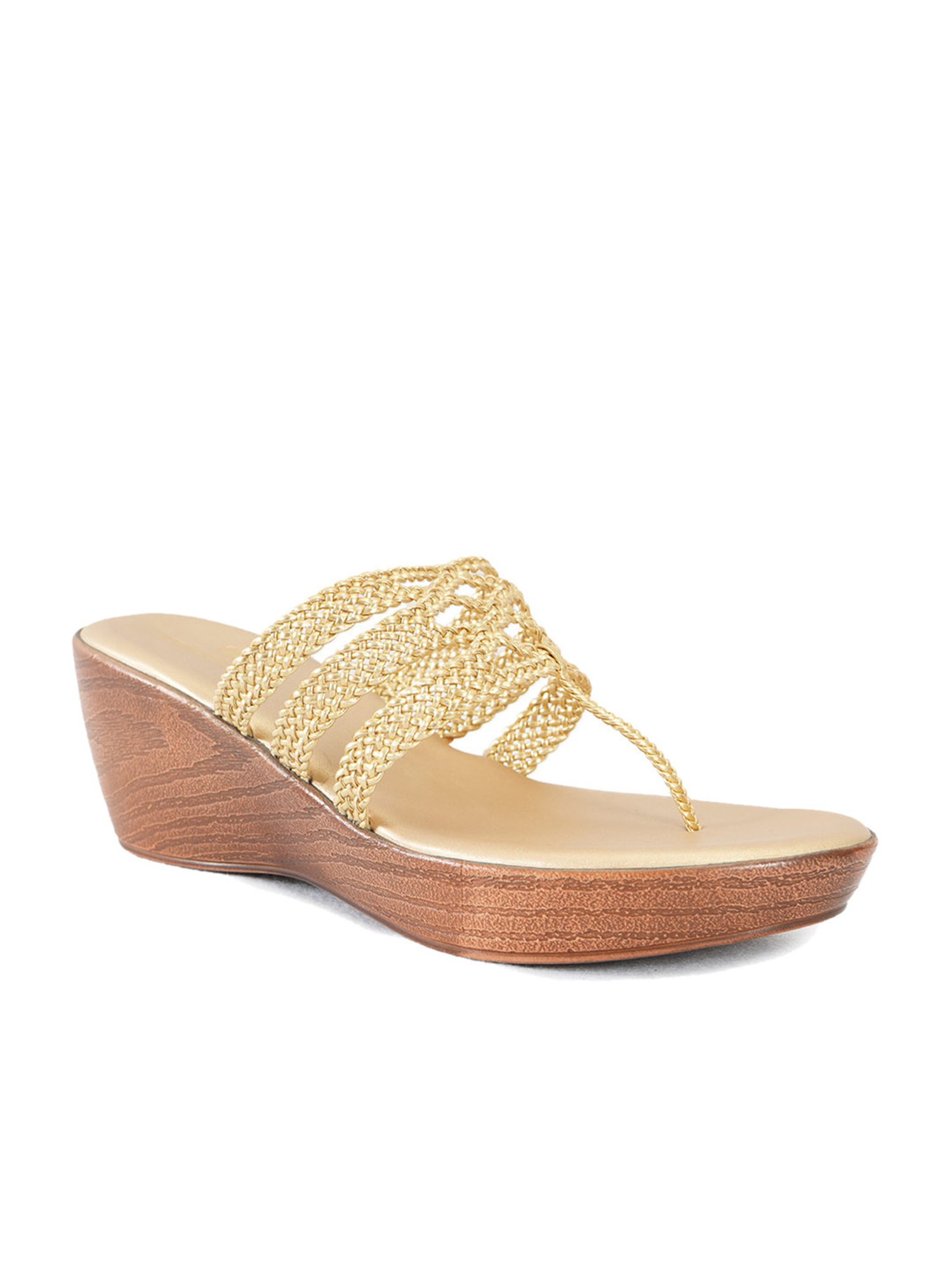 Pelle Albero Women's Gold T-Strap Wedges