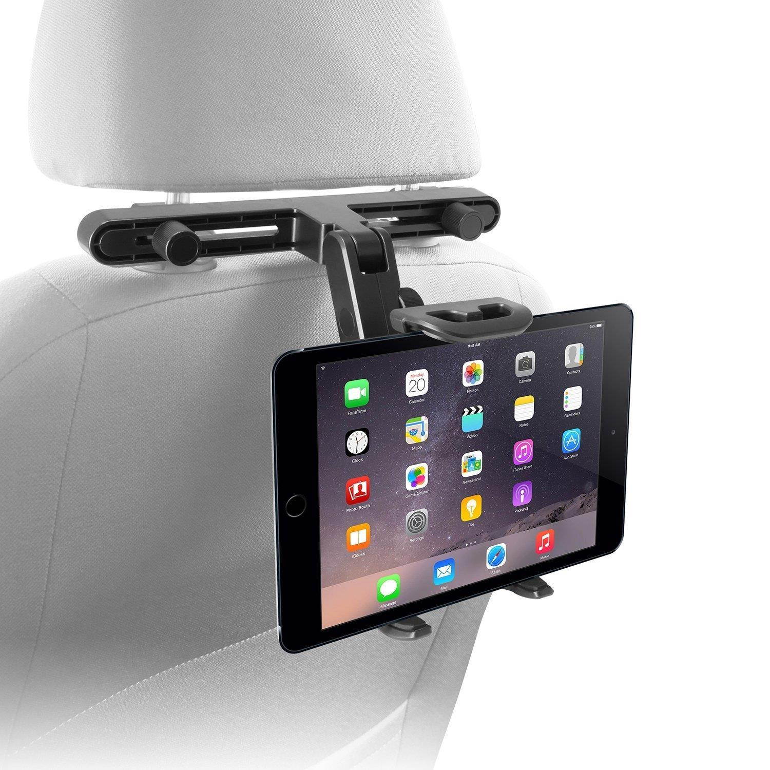 Macally Adjustable Car Seat Headrest Mount and Holder for Apple iPad Air / Mini, Samsung Galaxy Tab, Kindle Fire, Nintendo Switch, and 7" to 10" Tablets (HRMOUNT)