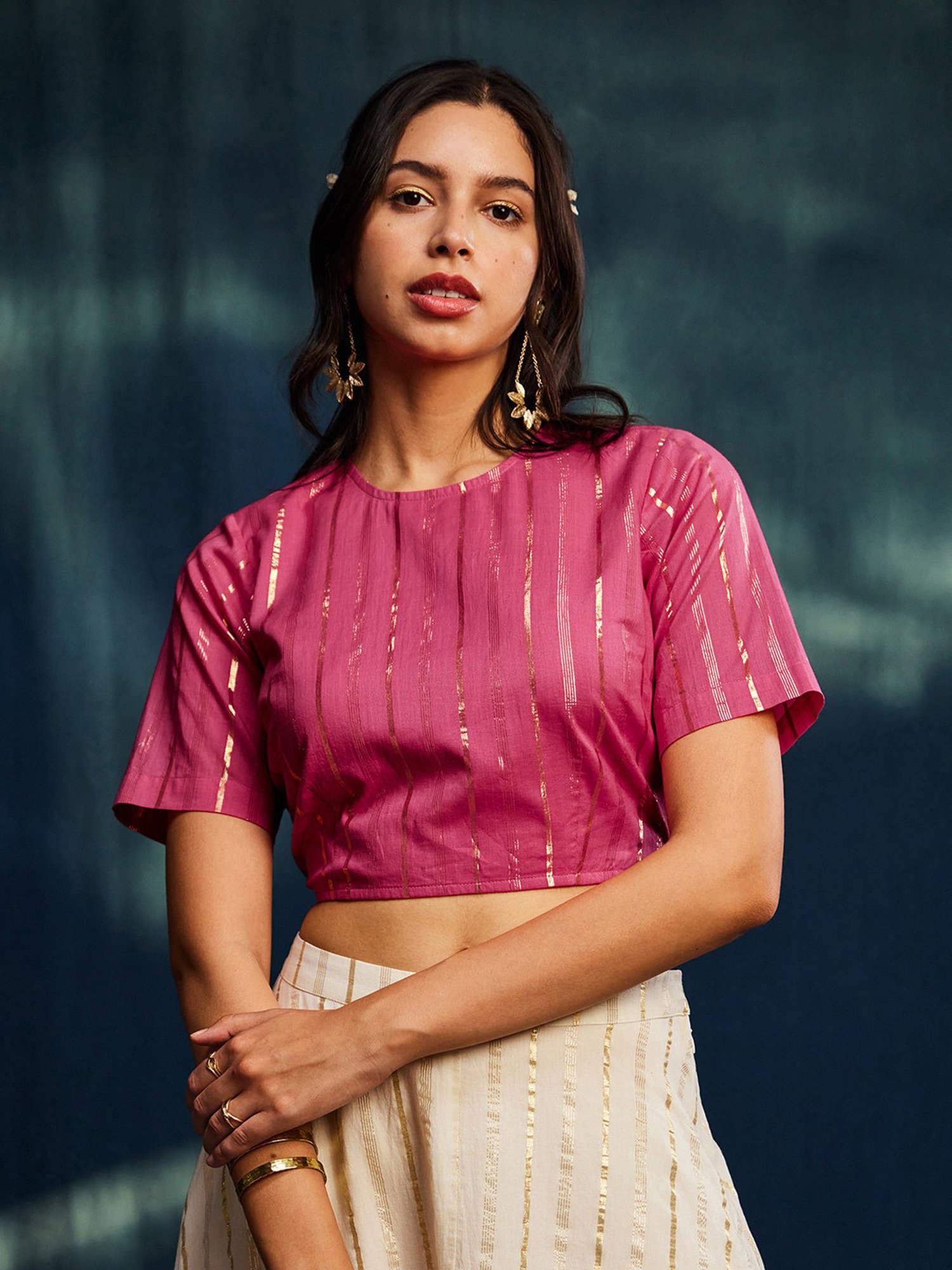 Pink Fort Pink Cotton Striped Blouse