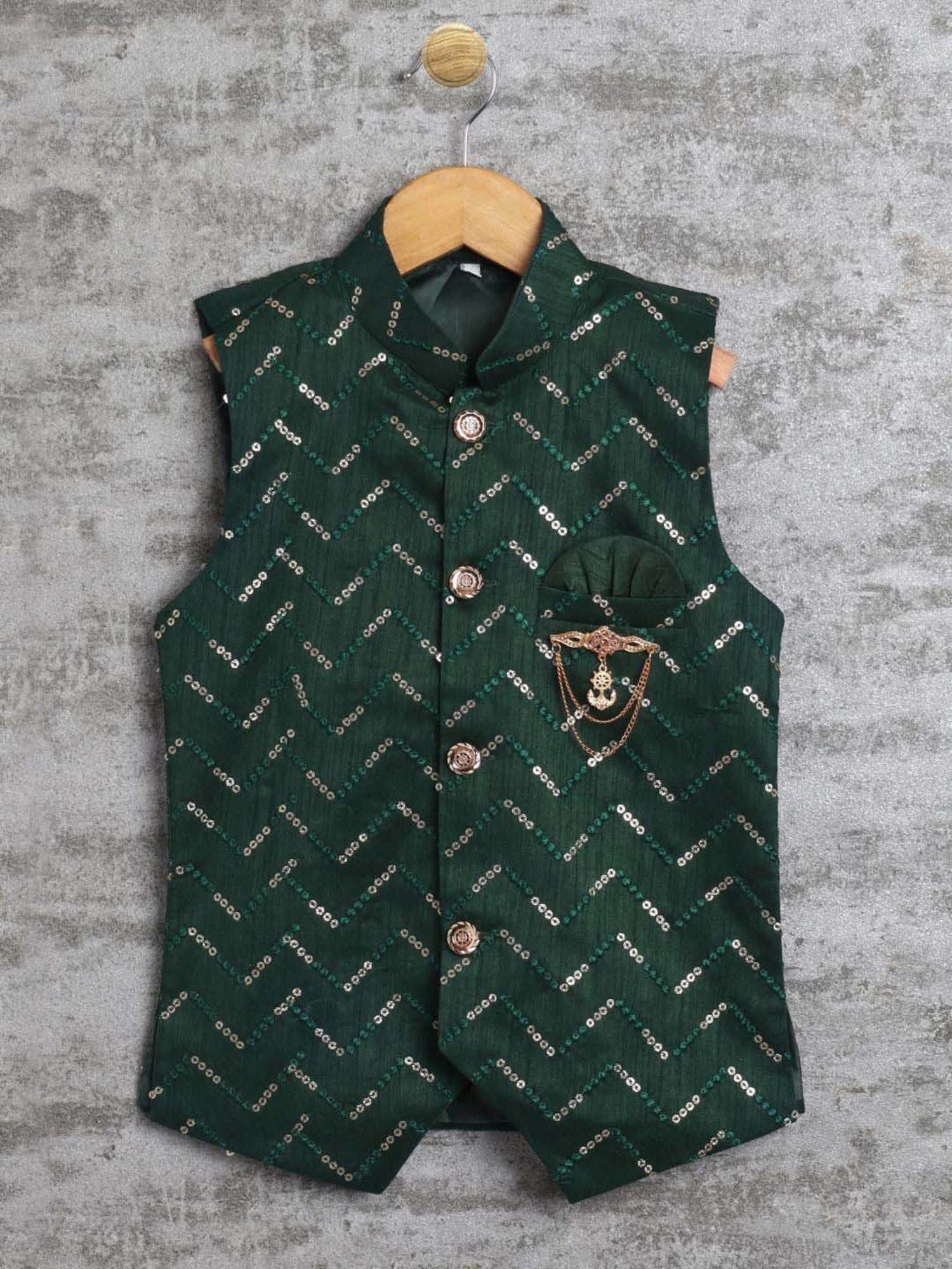 Ahhaaaa Kids Green Embellished Full Sleeves Kurta Set