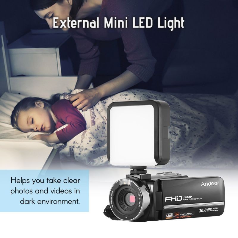 Andoer HDV-301LTRM 1080P FHD Digital Video Camera Camcorder DV Recorder IR Nightshot 30MP 16X Digital Zoom 3.0 Inch LCD Touchscreen with 2pcs Rechargeable Batteries