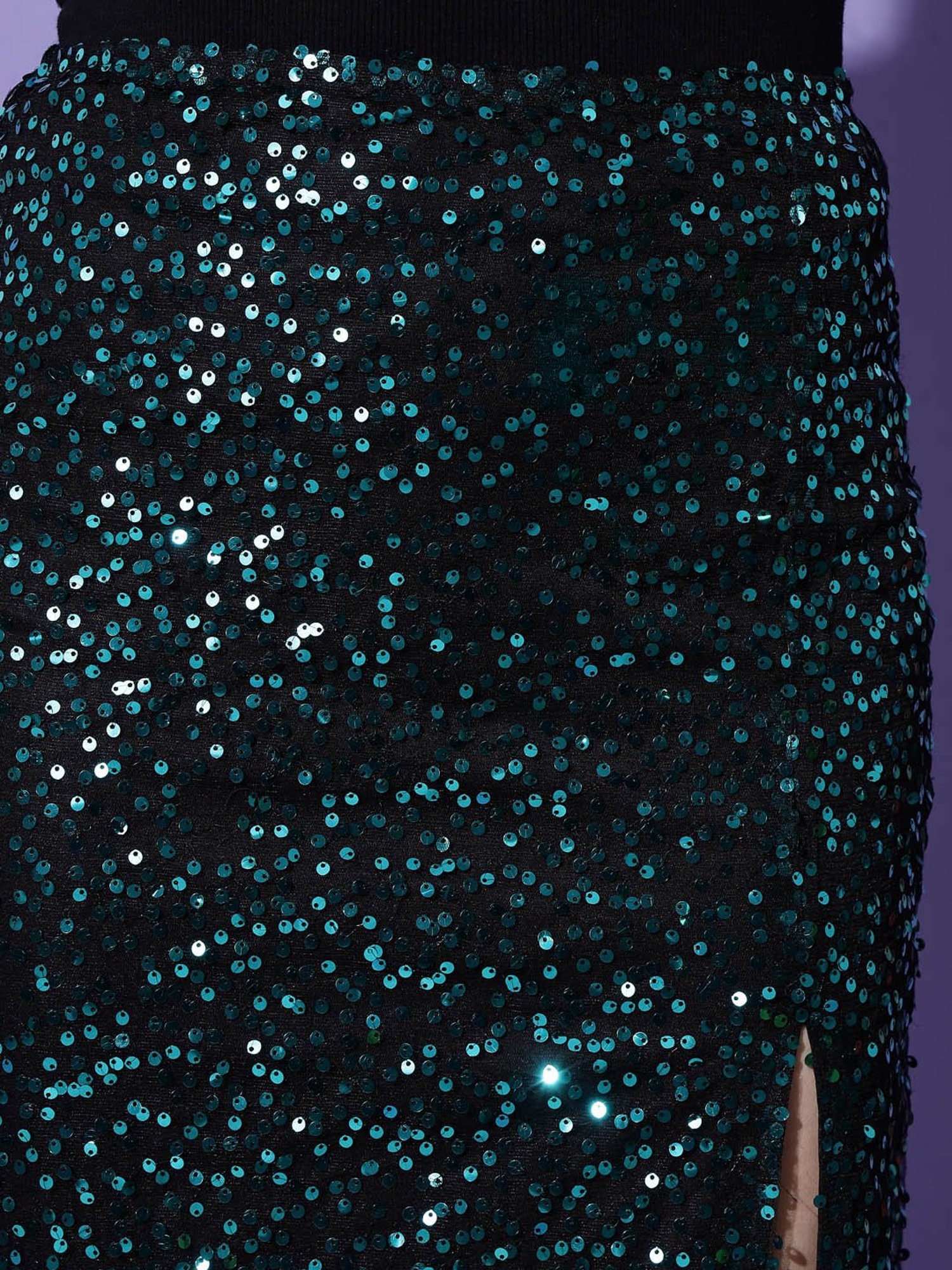 Trend Arrest Green Embellished A-Line Midi Slit Skirt