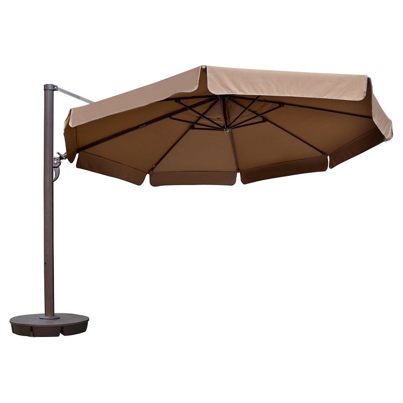 Island Umbrella Victoria 13' Octagonal Cantilever With Valance in Stone Sunbrella