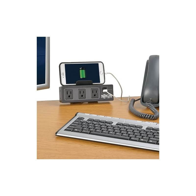 3 Outlet Surge Protector Power Strip with Desk Clamp, 10ft. Cord, 510 Joules, 2 USB Charging Ports, Black, $20K Insurance & (TLP310USBC)