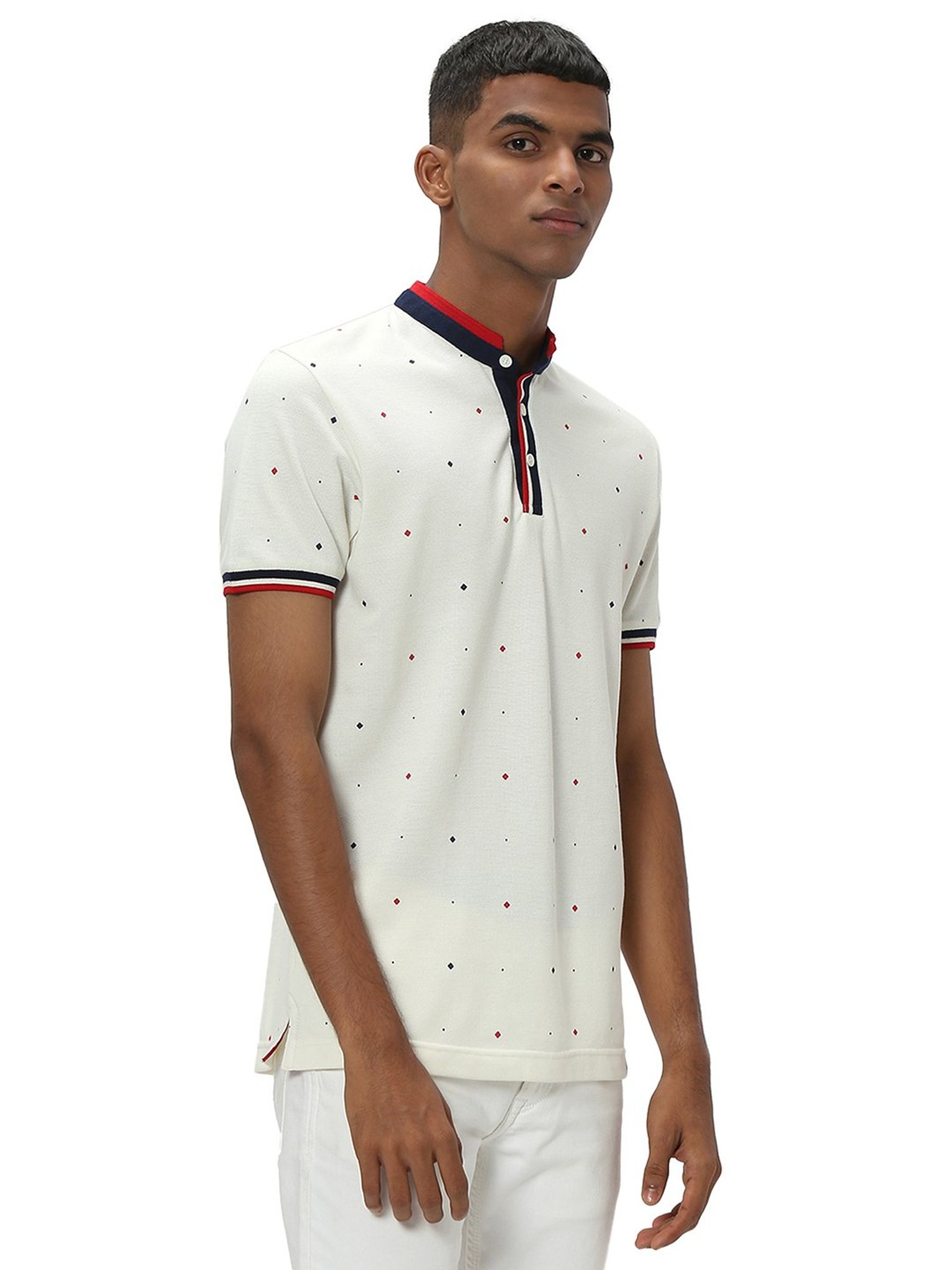 Mufti White Slim Fit Printed Cotton T-Shirt