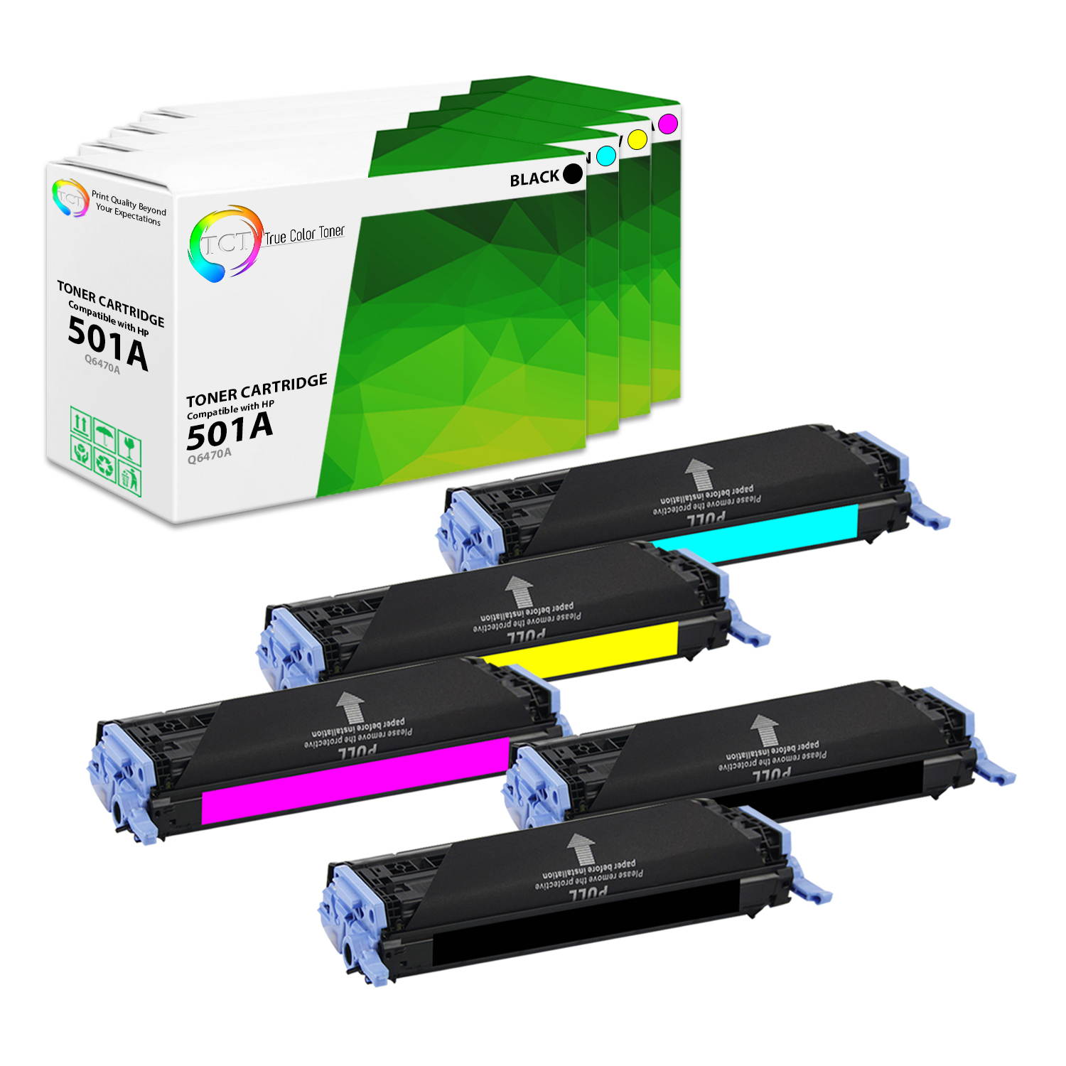TCT Premium Compatible Toner Cartridge Replacement for HP 501A 503A Q6470A Q7581A Q7582A Q7583A works with HP Color LaserJet 3800DN 3800DTN, CP3505 Printers (Black, Cyan, Magenta, Yellow) - 5 Pack