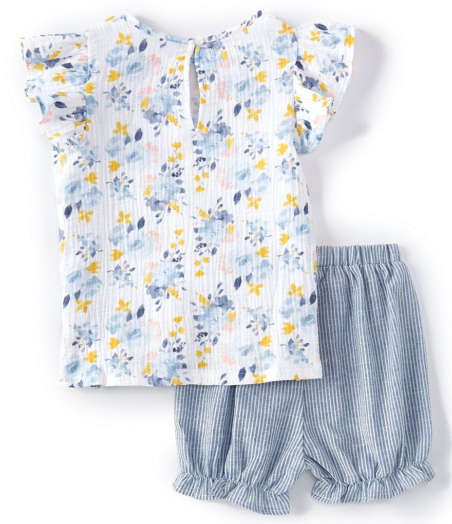 Mud Pie Toddler Girls 4T-5T Flutter-Sleeve Floral Peplum Top & Striped Shorts Set