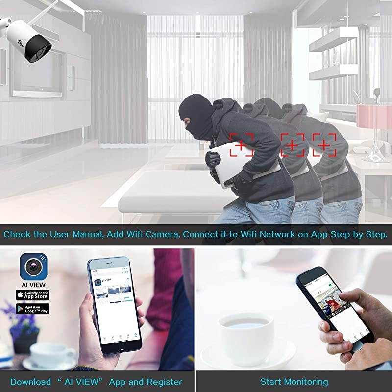 Camera Outdoor 24G WiFi Cameras with 2 Way Audio and Night Vision Motion Detection Camera1080P IP Home Camera System Outside Surveillance Camera