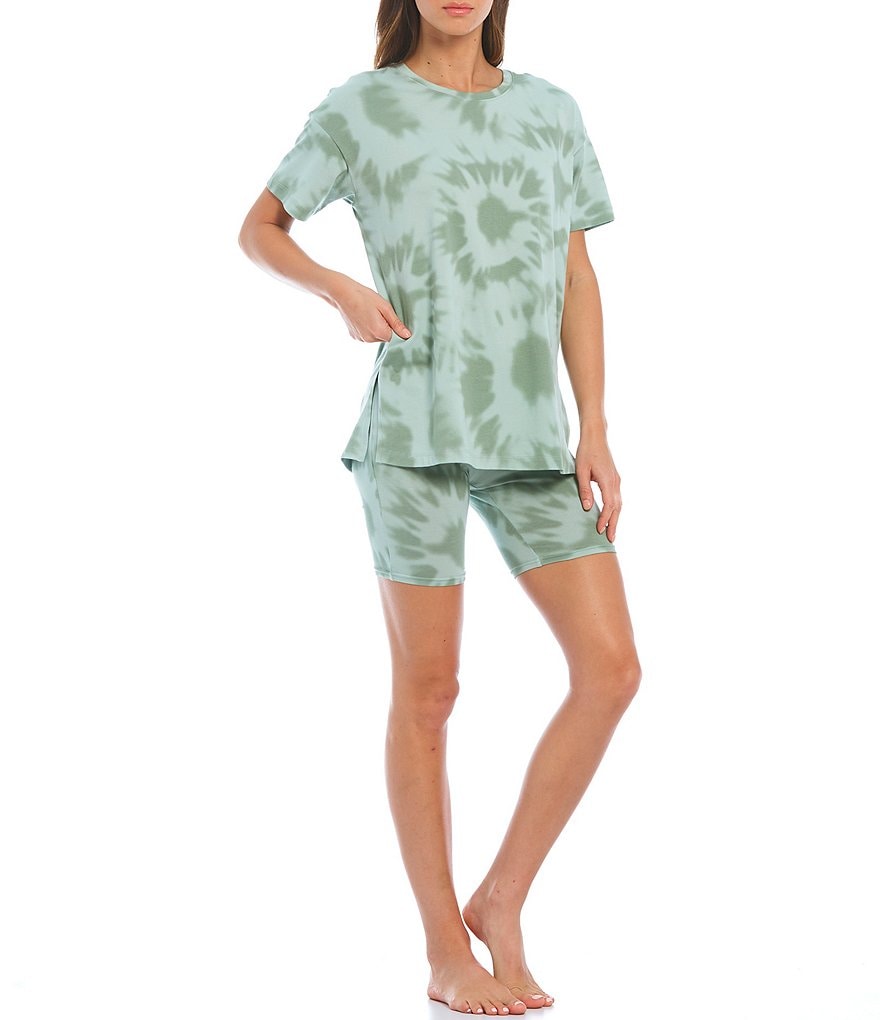 Jasmine & Ginger Tonal Tie-Dye Printed Knit Coordinating Sleep Tee