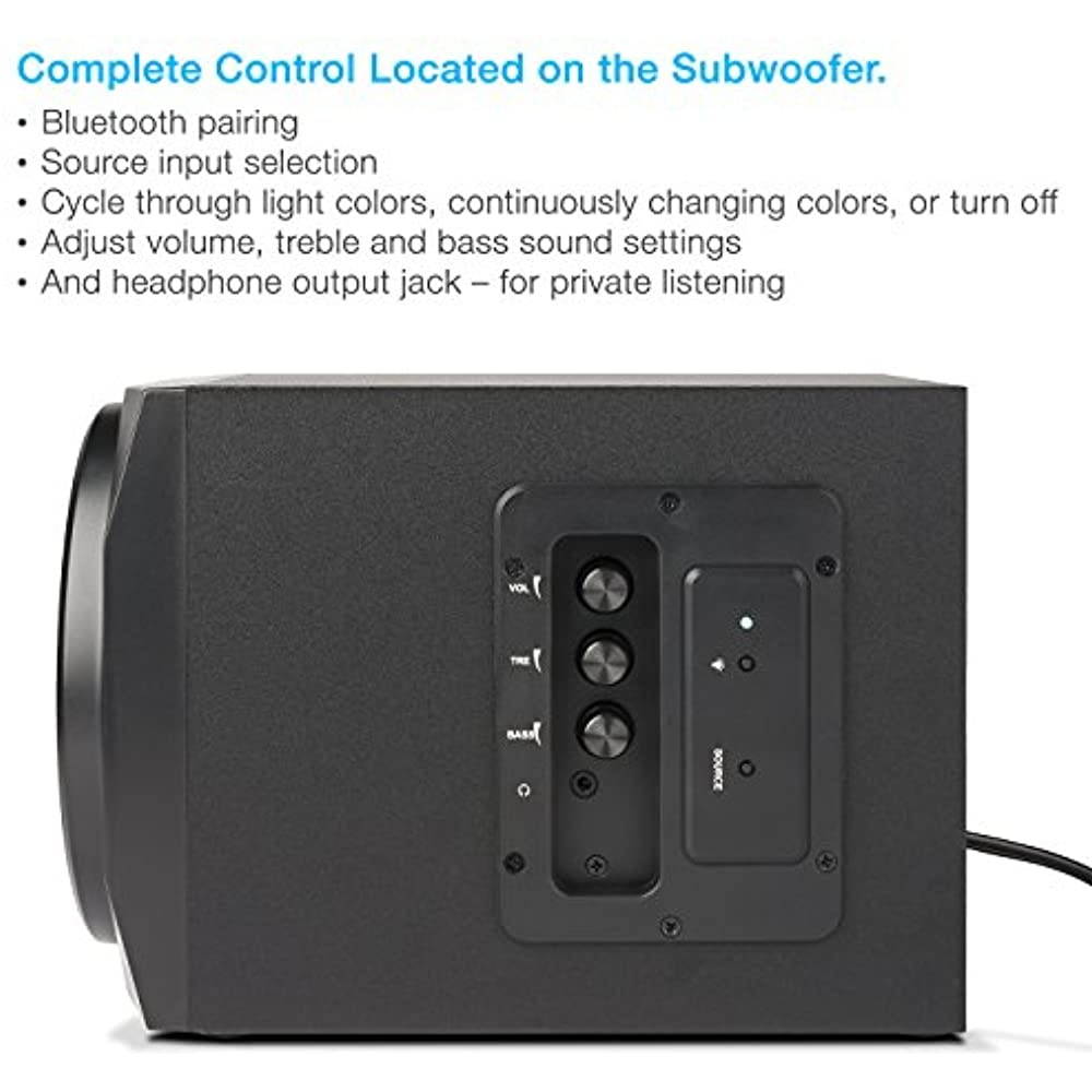 Cyber Acoustics Bluetooth Speakers with LED Lights &ndash; The Perfect Gaming, Movie, Party, Multimedia 2.1 Subwoofer Speaker System (CA-SP34BT)