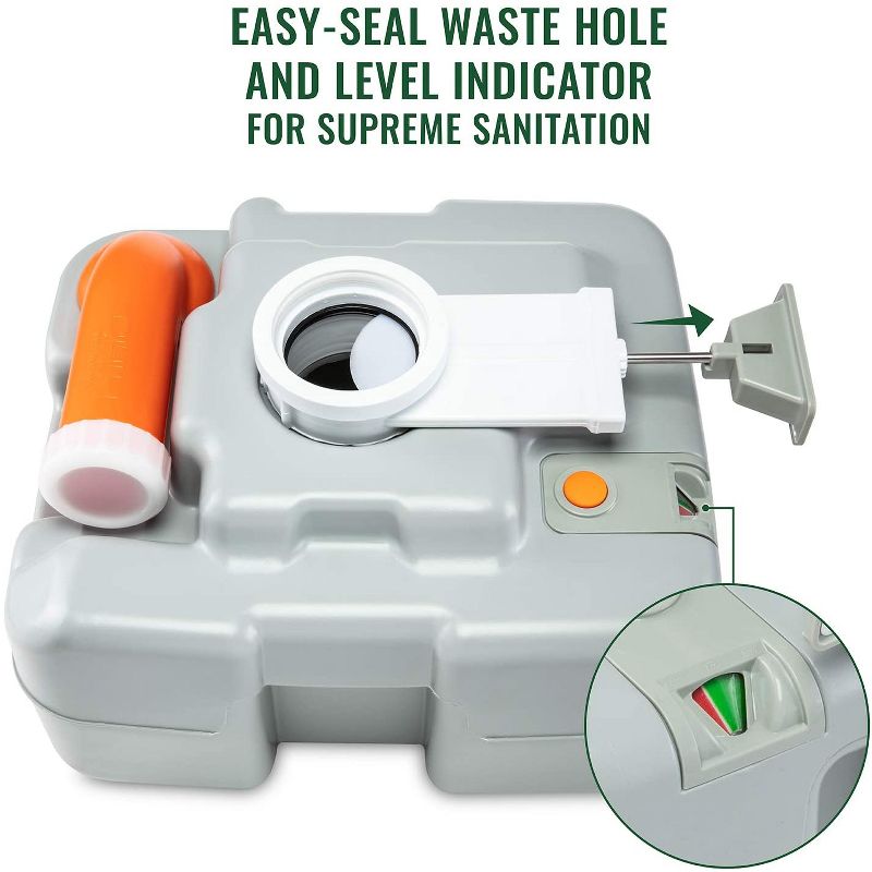 Hike Crew Advanced Portable Outdoor Camping and Travel Toilet &ndash; Adult Porta Potty w/Level Indicator, Rotating Spout, Pressure Valve, 3-Way Pistol Flush &ndash; for RV, Boat or Trailer &ndash; 5.3 Gallon (20L)