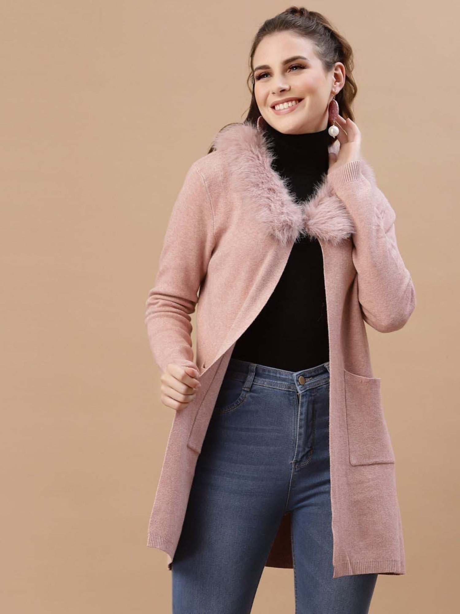 Mafadeny Peach Plain Shrug