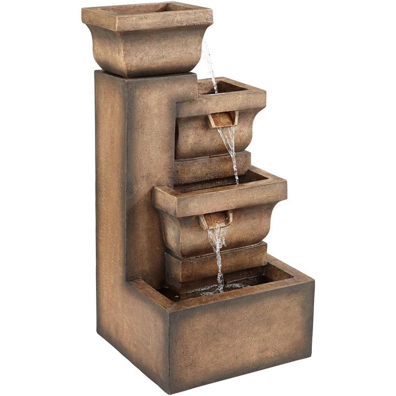 John Timberland Rustic Outdoor Floor Water Fountain with Light LED 33" High Cascading Pots Garden Patio Yard Deck Home Porch House