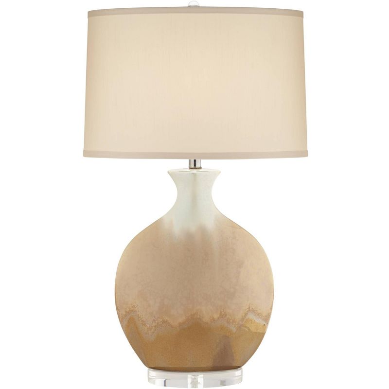 Possini Euro Design Modern Table Lamp Ceramic Ivory Drip Glaze Off White Oval Shade for Living Room Family Bedroom Bedside