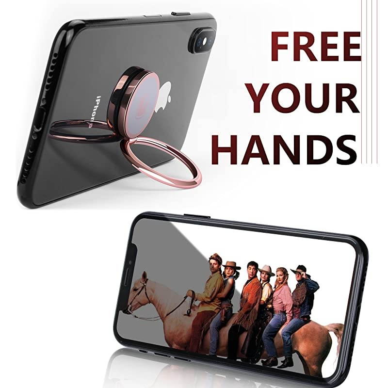 Phone Ring Holder Finger Kickstand -  360&deg; Rotation Metal Ring Phone Stand & Grip for Magnetic Car Mount Compatible with All Smartphones-Rose Gold
