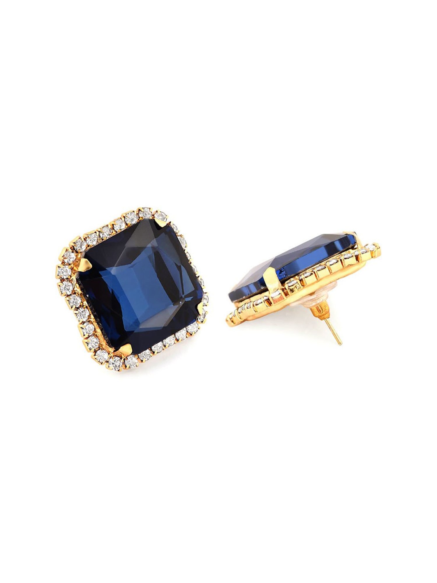 Zaveri Pearls Blue Stone & Diamonds Fusion Look Stud Earrings-ZPFK11418