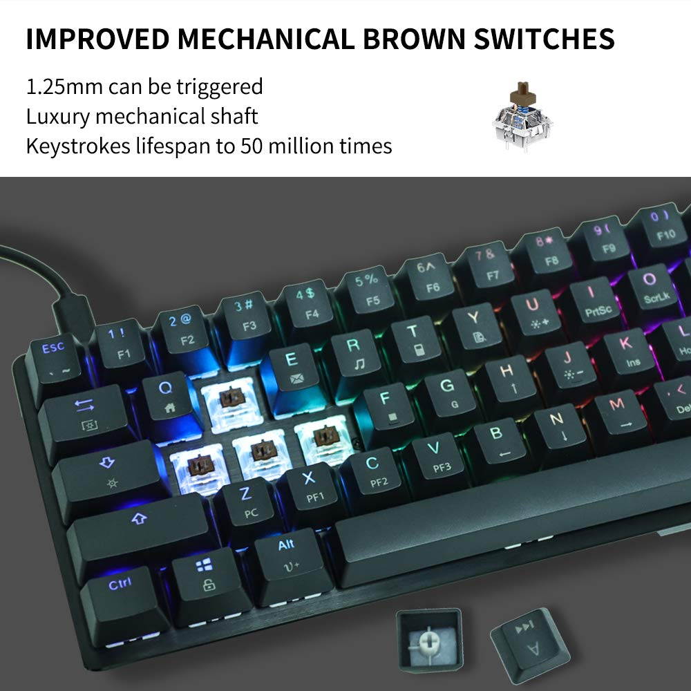STOGA 60% Mechanical Gaming Keyboard, RGB Small Compact 61-Key USB-C Wired Brown Switch Mini Gaming/Office Portable Computer Keyboard