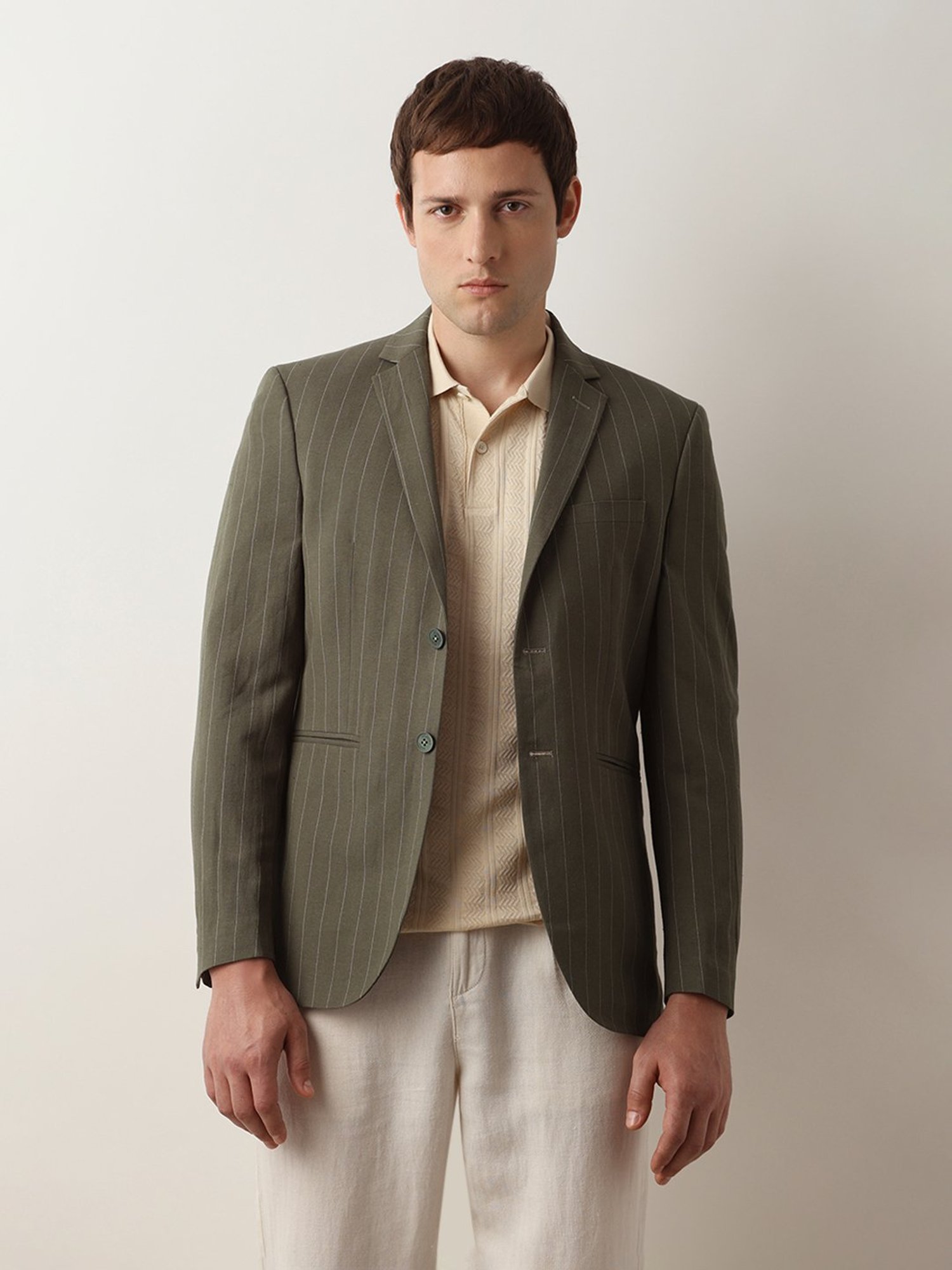 SELECTED HOMME Green Slim Fit Striped Blazer