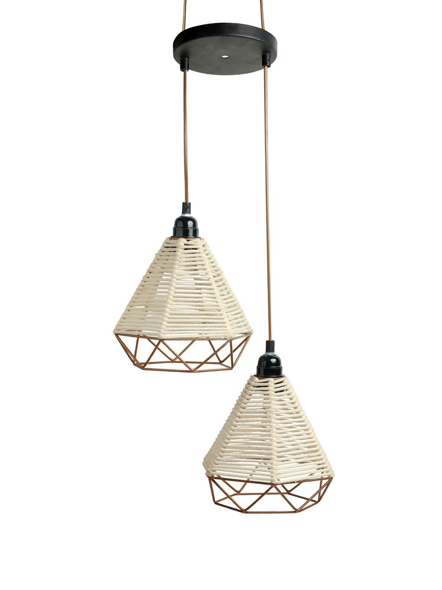 ExclusiveLane Sparkles Black Iron Handwoven Adjustable Chandelier With Hanging Lamp Shades