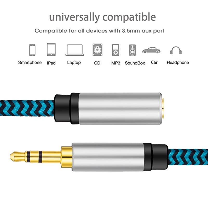 Aux Cable 15 ft 35mm Male to Male Stereo Aux Cord 35mm Auxiliary Audio Cable Nylon Braided Male to Male Stereo Audio Cables Compatible CarHome StereosSpeakeriPhone iPod iPadHeadphones