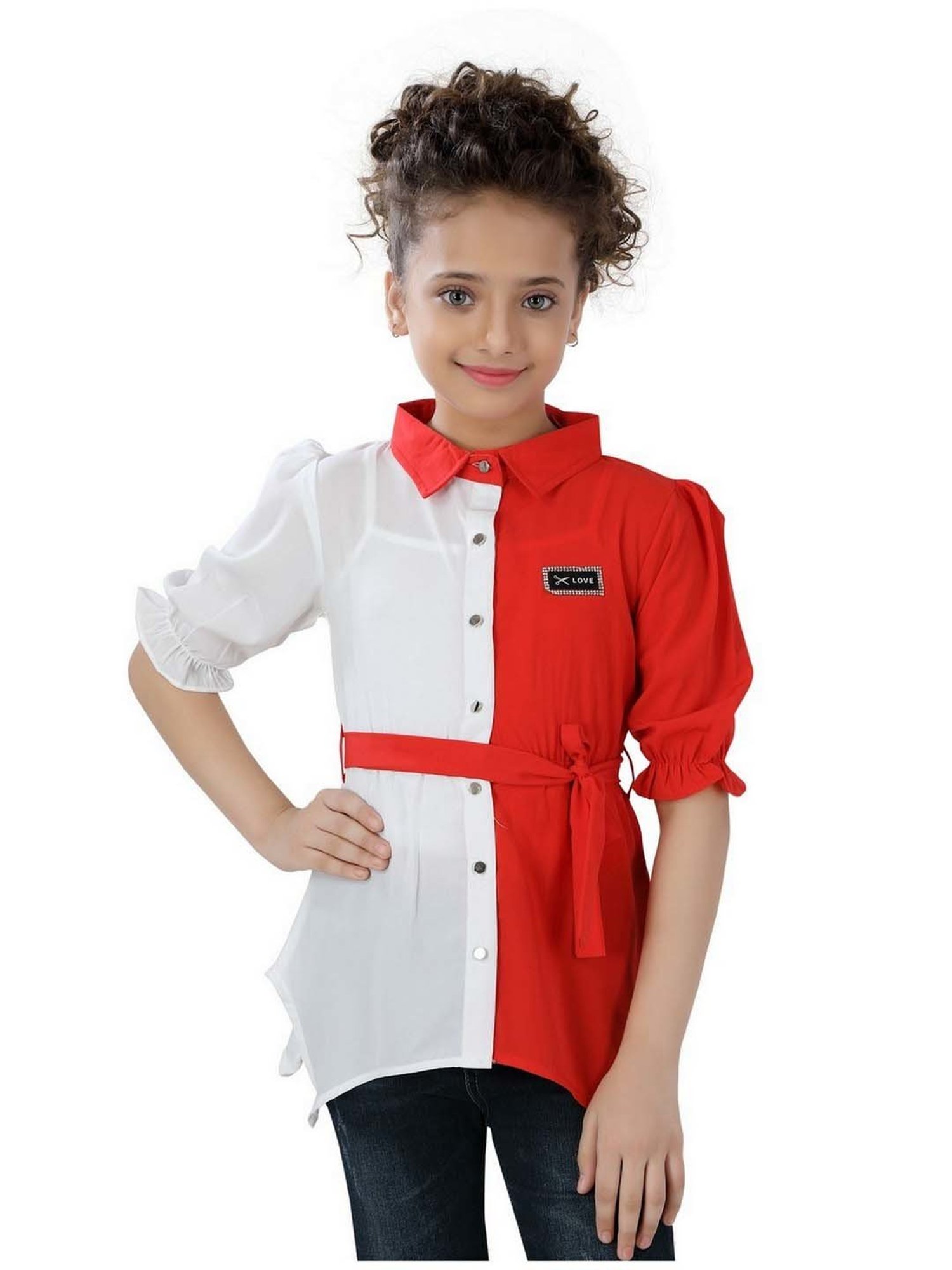 poplins Kids Red & White Cotton Color Block Top