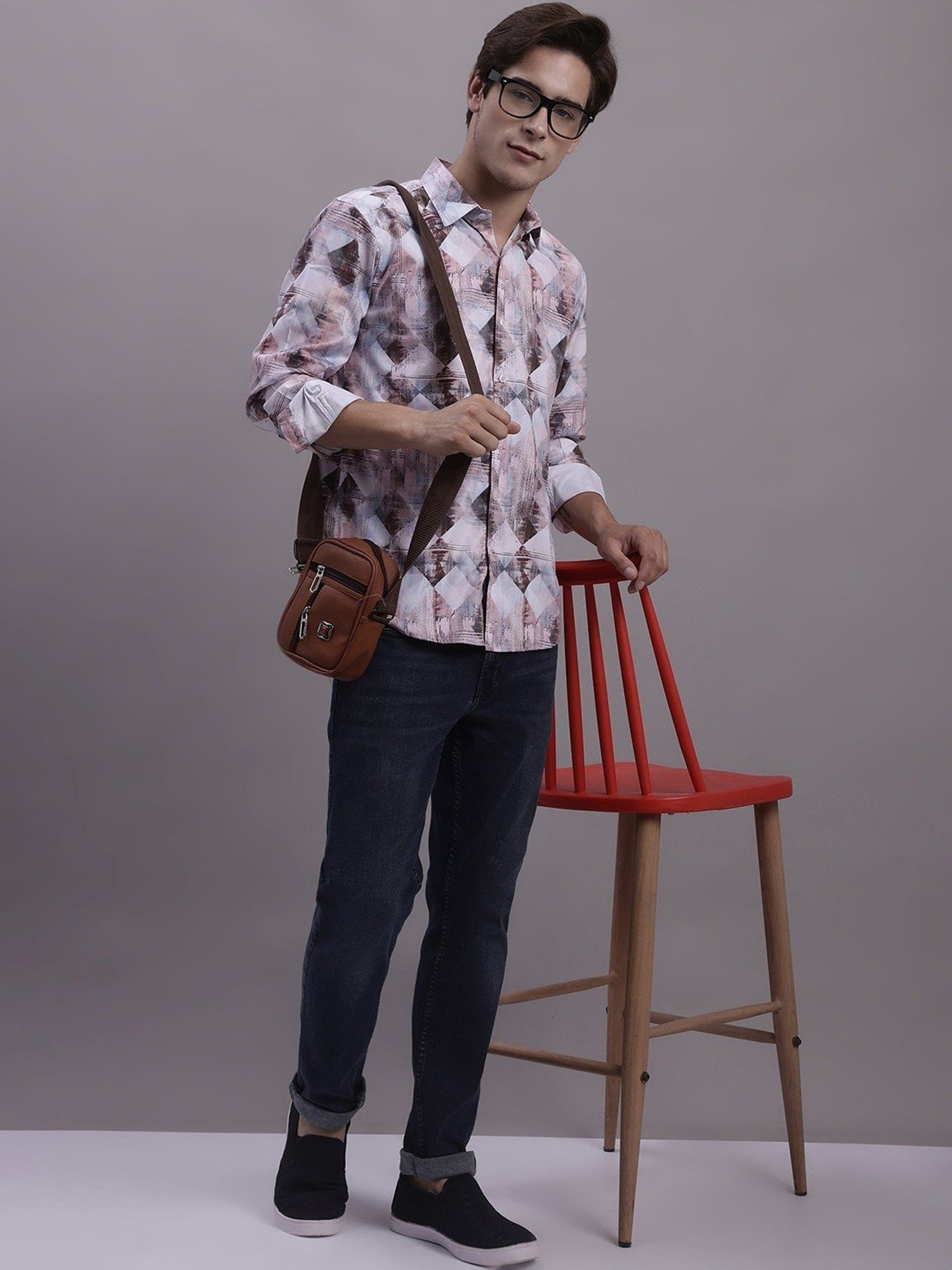 Jainish Coffee Cotton Regular Fit Printed Shirt