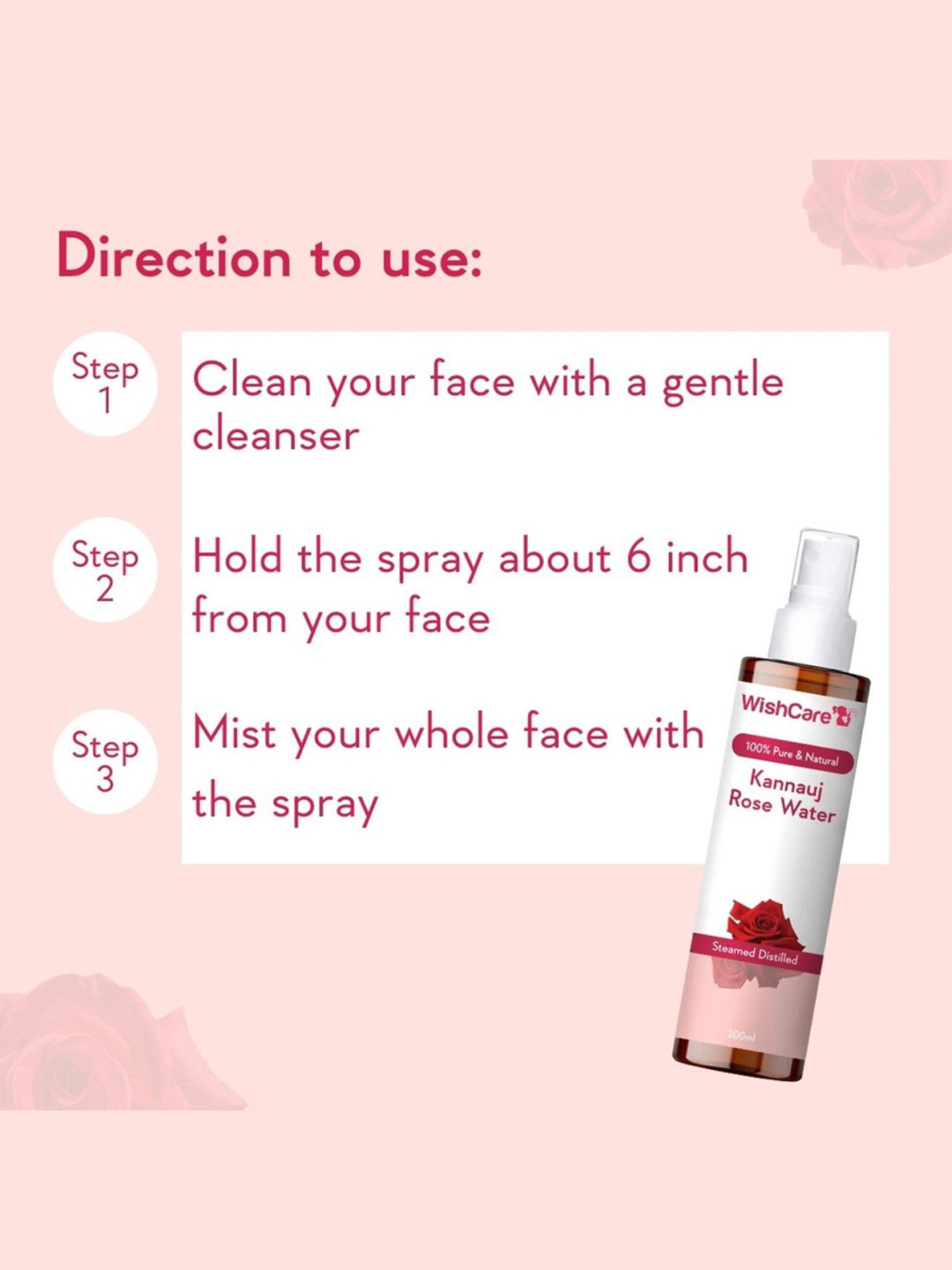 Wishcare Pure & Natural Kannauj Rose Water - 200 ml