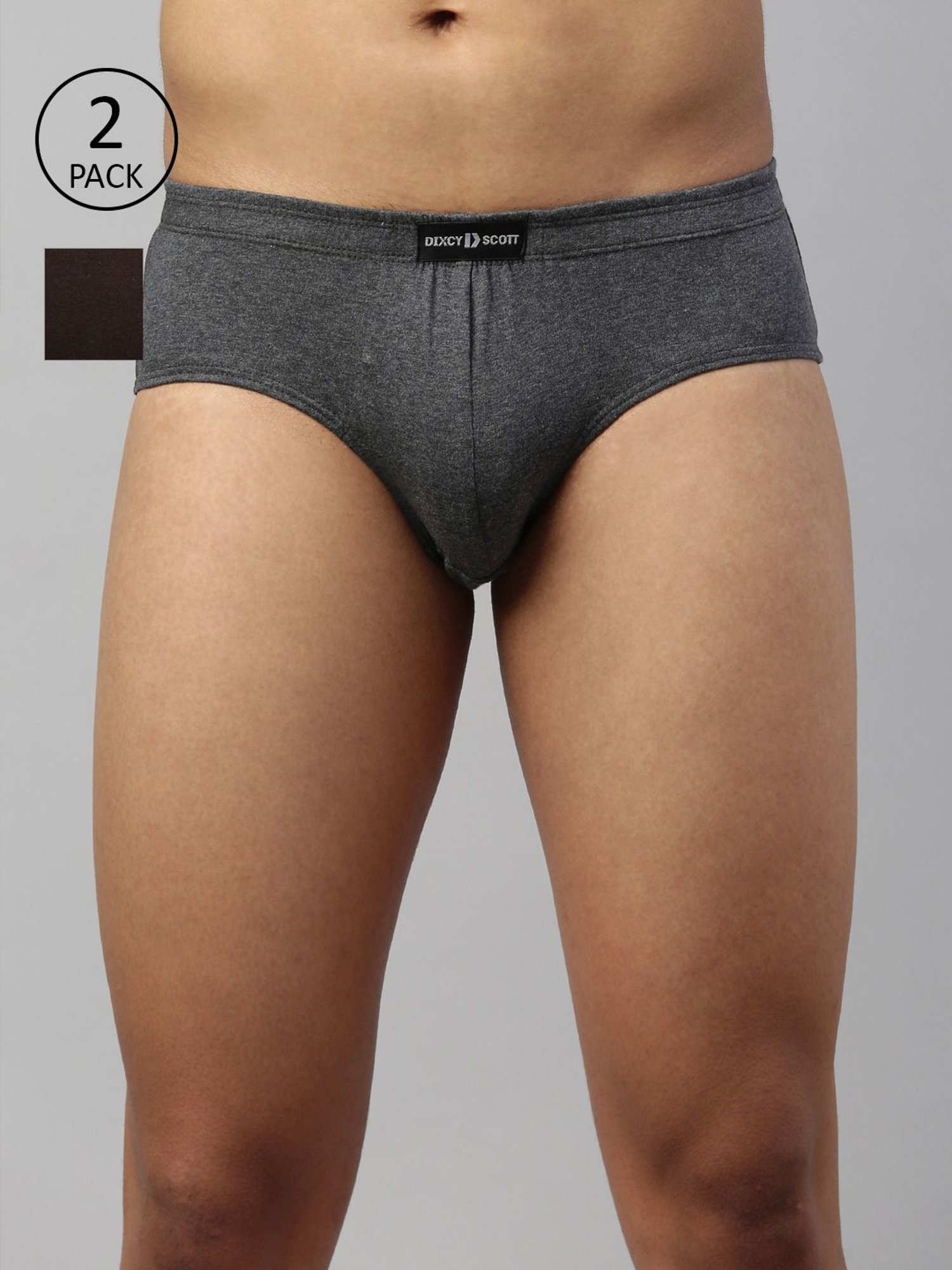 DIXCY SCOTT MAXIMUS Charcoal Melange & Coffee Brown Cotton Regular Fit Briefs - Pack Of 2