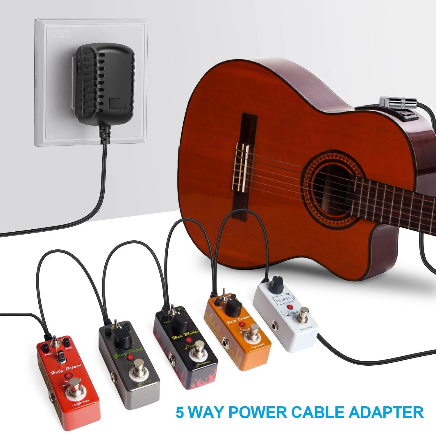 NEUMA Guitar Effects Pedal Power Supply Adapter 9V DC 1A (1000mA) with Cable 5 Way Daisy Chain Cord