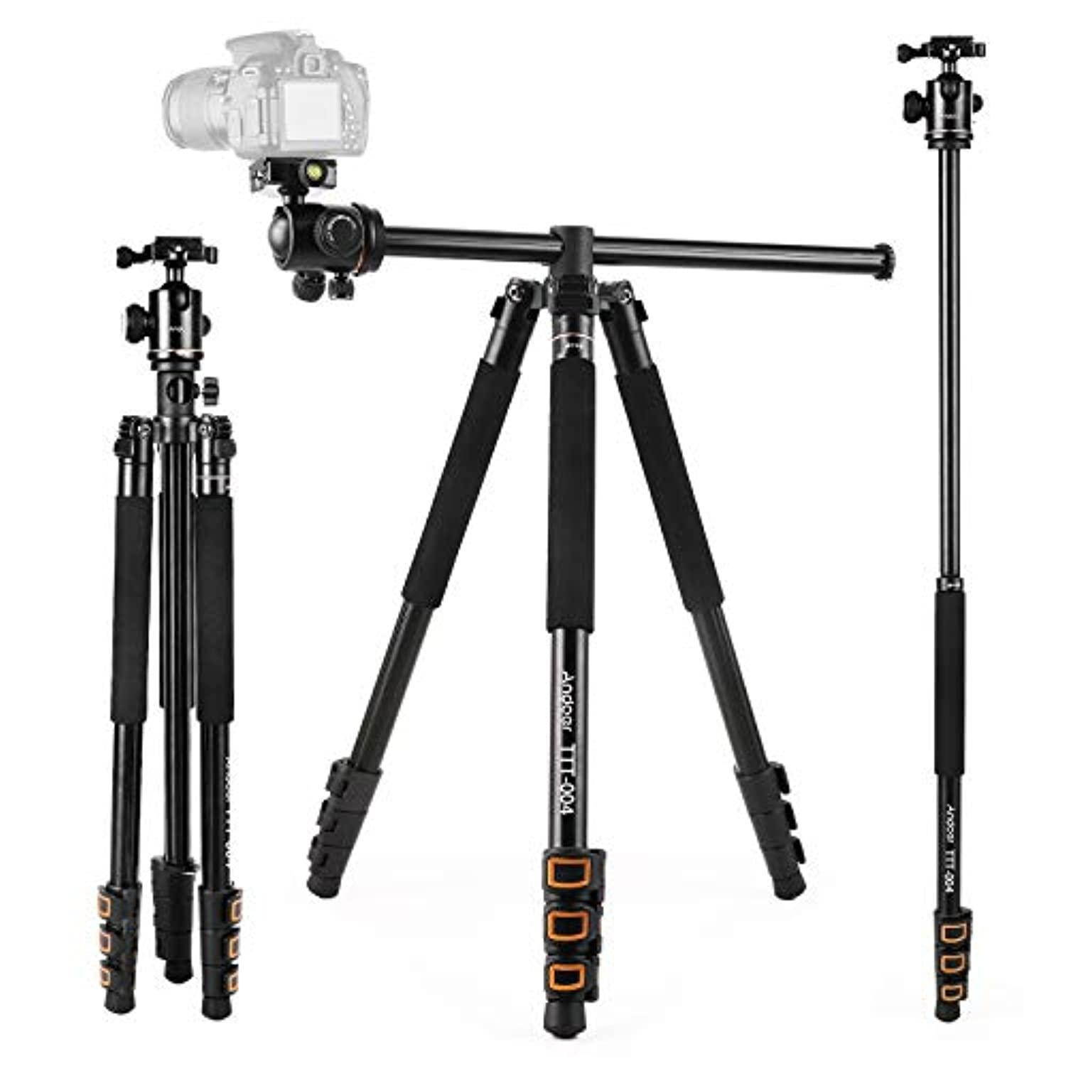 andoer ttt-004 camera tripod monopod for dslr ildc cameras, 78.7inch horizontal tripod with 360 ball head and rotatable center