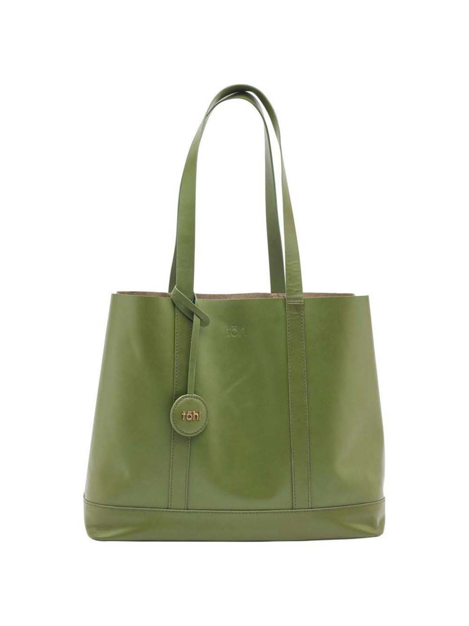 Tohl Down to Earth Green Solid Medium Tote Handbag with pouch