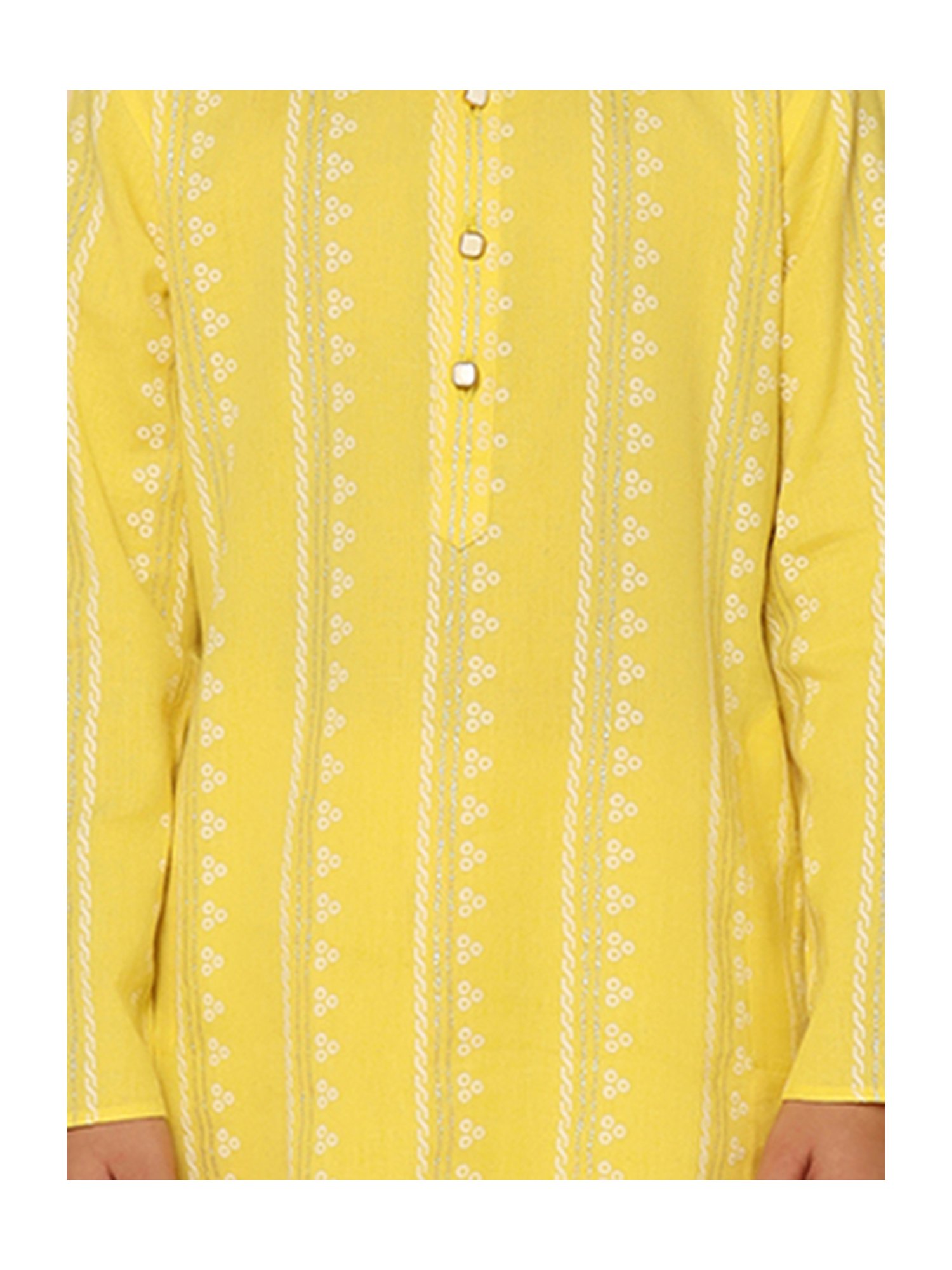 KISAH Boys Yellow & White Printed Full Sleeves Kurta with Pyjamas