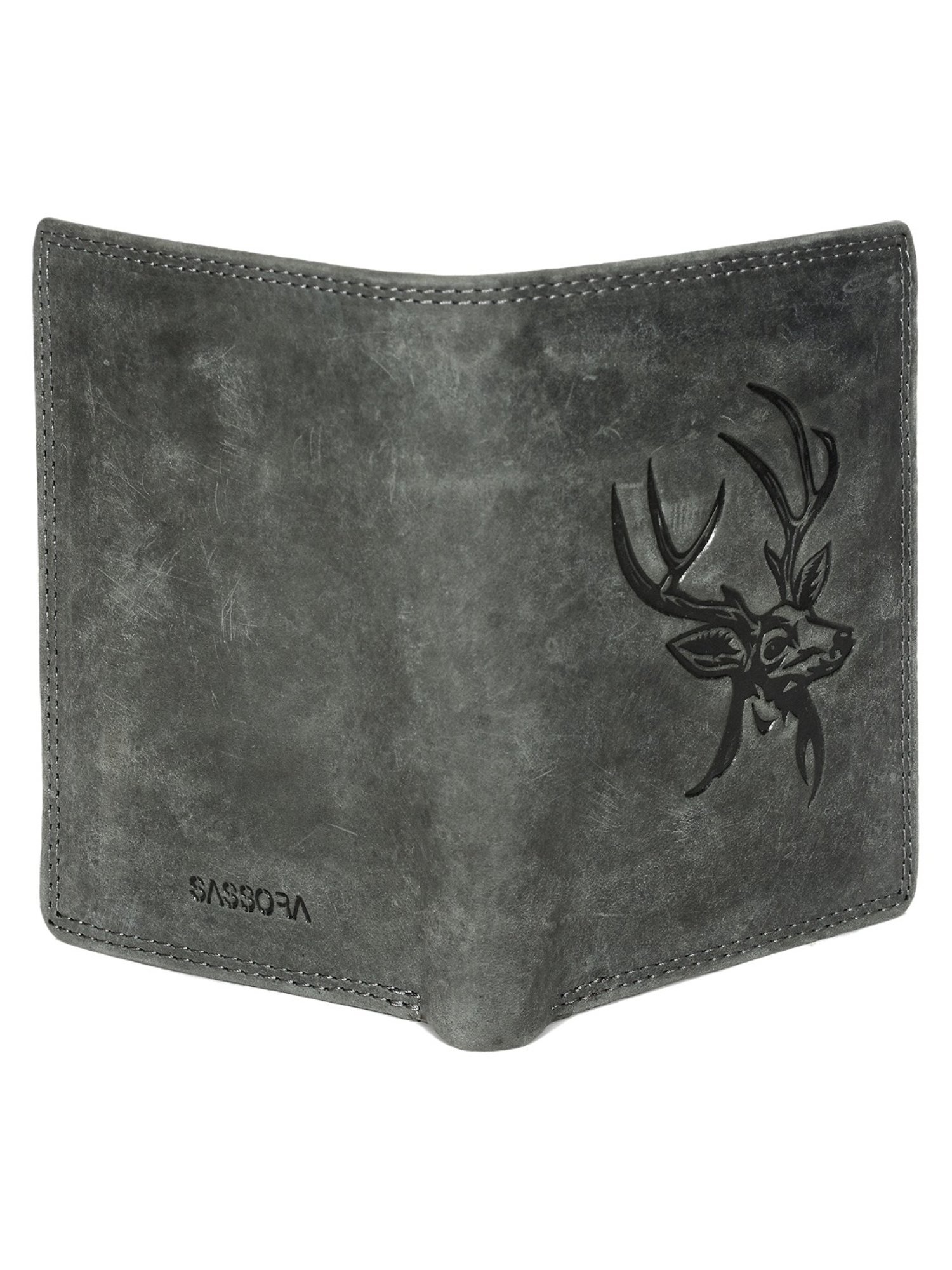 SASSORA ARLO Grey Leather Textured Bi-Fold Wallet