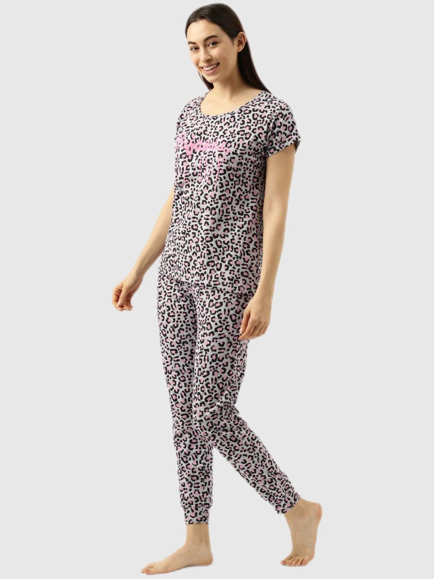 Clt.s Grey Animal Print Pajama Set