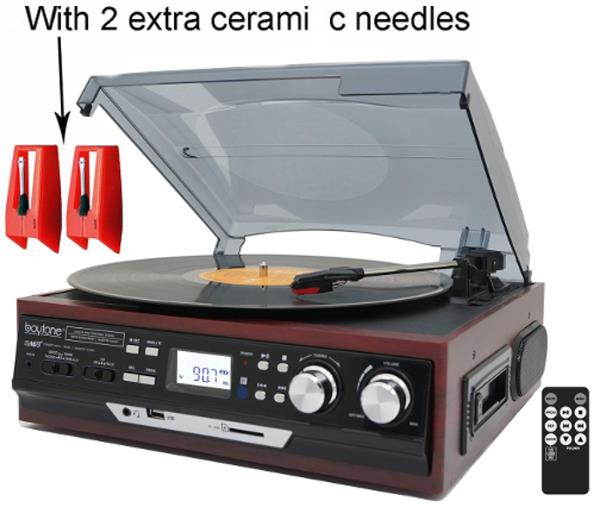 Boytone Bundle BT-17DJM-C 3-speed Stereo Turntable, With 2 extra ceramic needles, Belt Drive, 2 built in Speakers