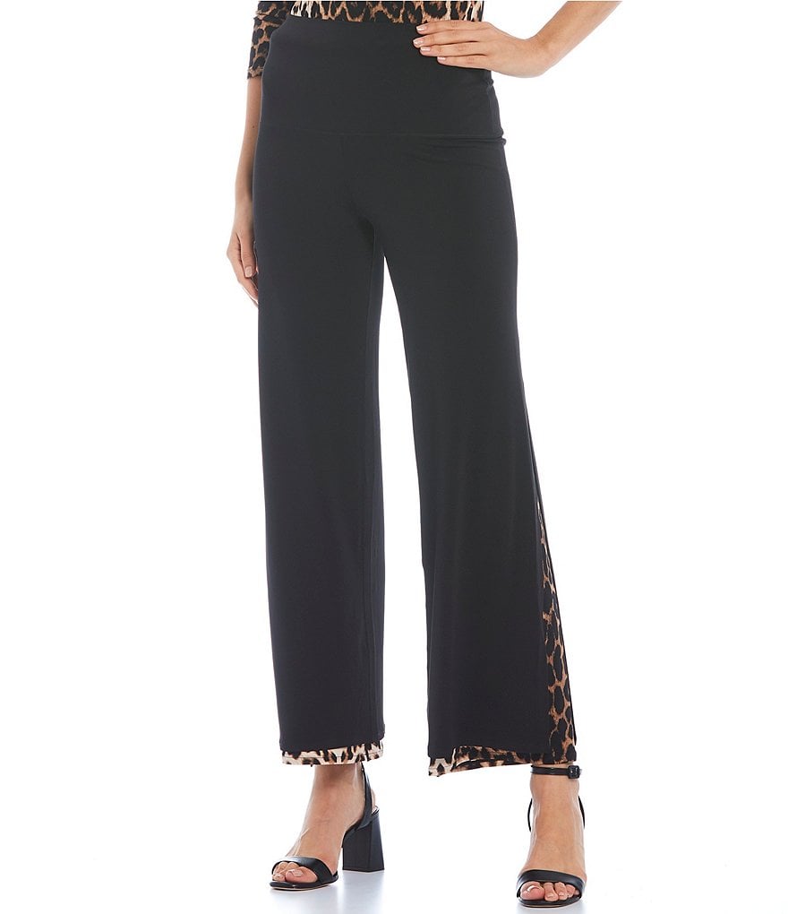 Eva Varro High Waist Solid Knit Leopard Print Leg Inset Coordinating Pants