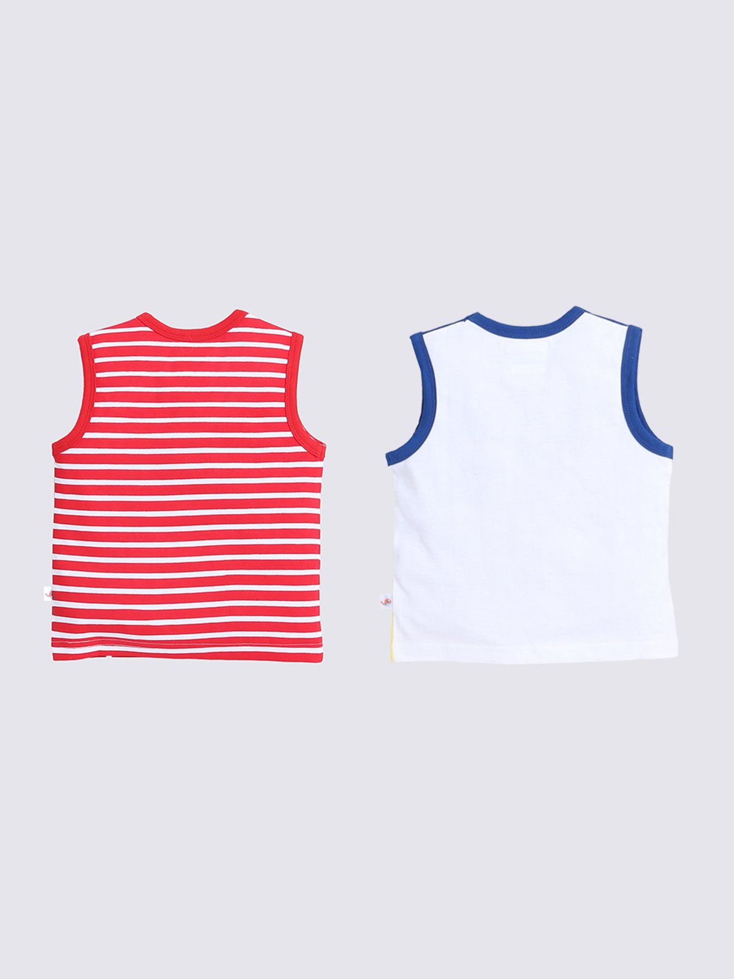 Bumzee Kids Blue & Red Striped T-Shirt (Pack Of 2)