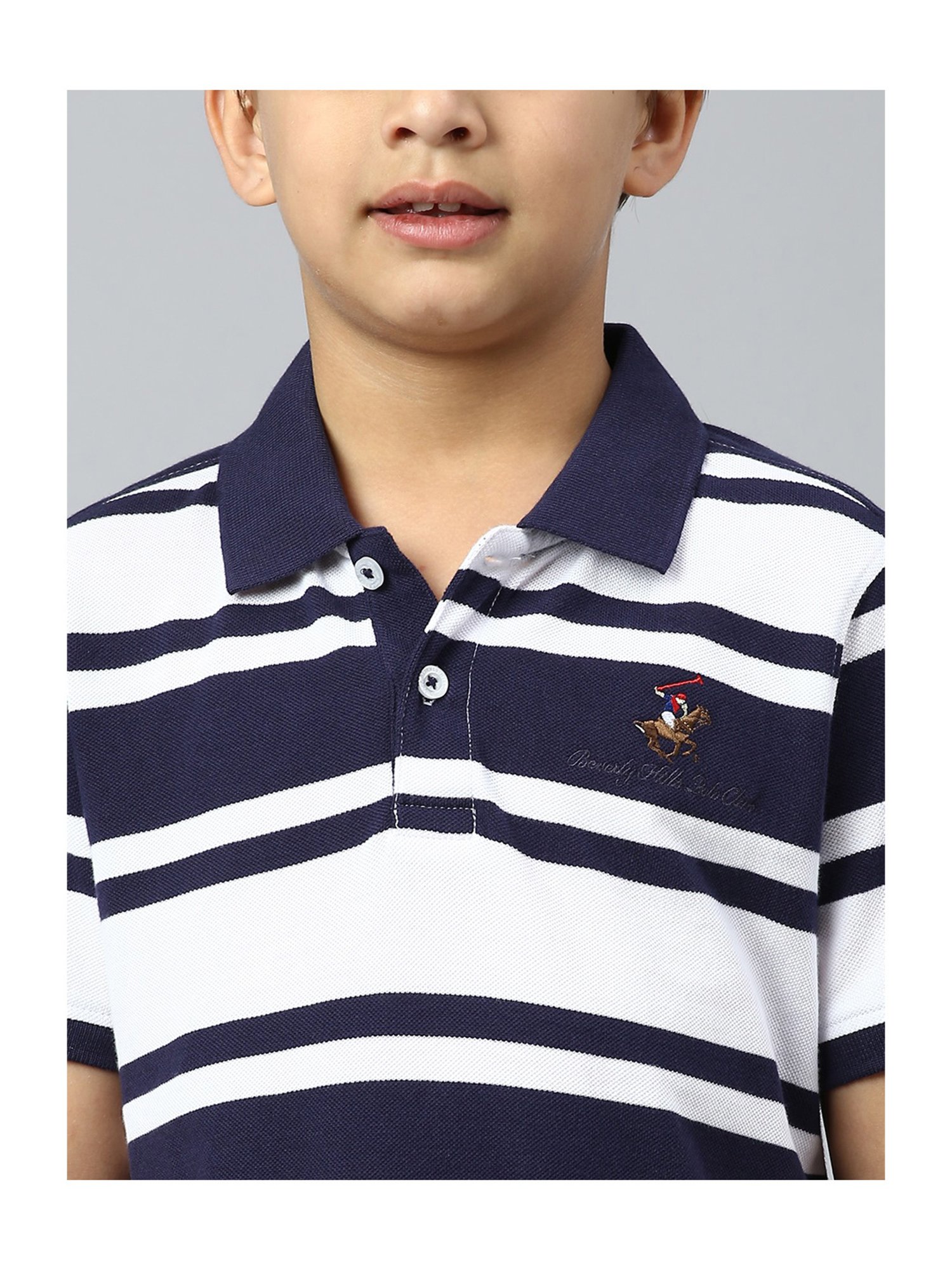 Beverly Hills Polo Club Kids Navy & White Striped Polo T-Shirt