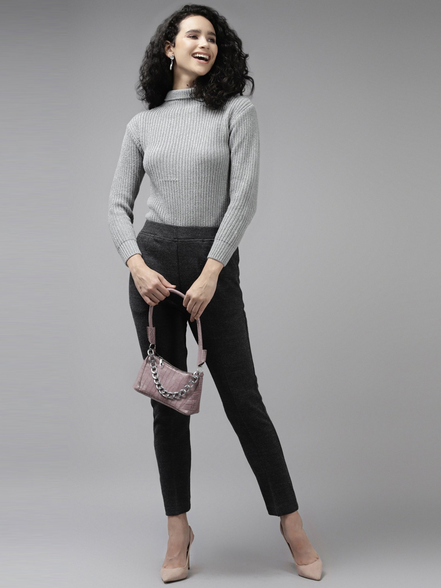 Cayman Grey Mid Rise Trousers