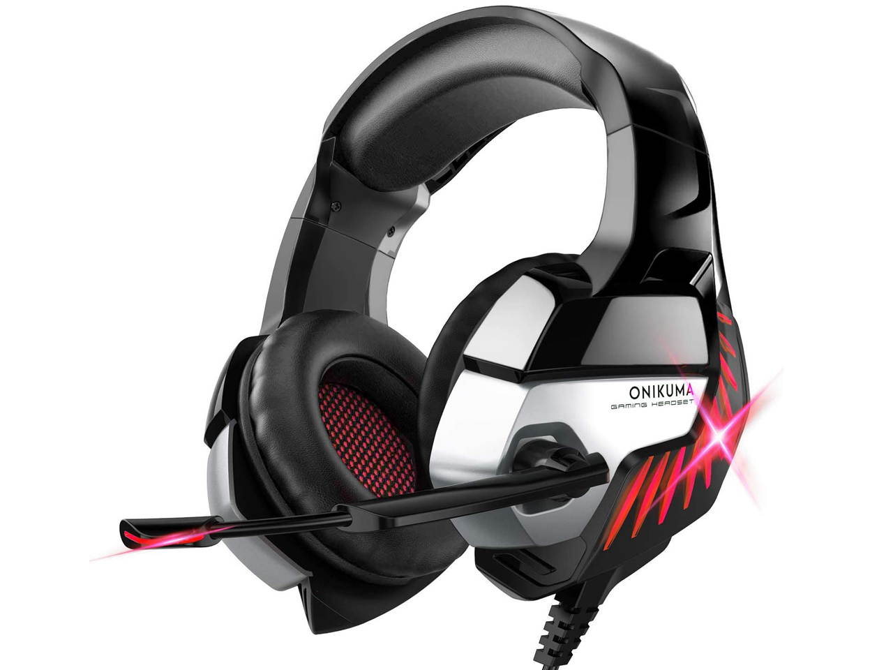 Gaming Headset for PS5 PS4 Controller Xbox One, Noise Cancelling Over Ear Headphones with Mic, 7.1 Surround Sound, Blue LED Light Headset for NS PC Mac Laptop