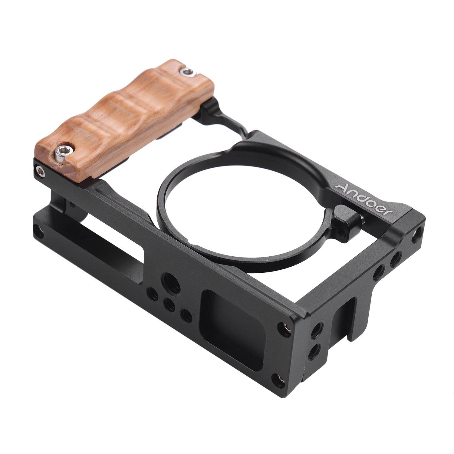 Andoer Metal Aluminum Camera Cage Compatible with Sony RX100 VI/VII with Cold Shoe Mount 1/4 Screw Wooden Handgrip Vlogging Shooting Accessories