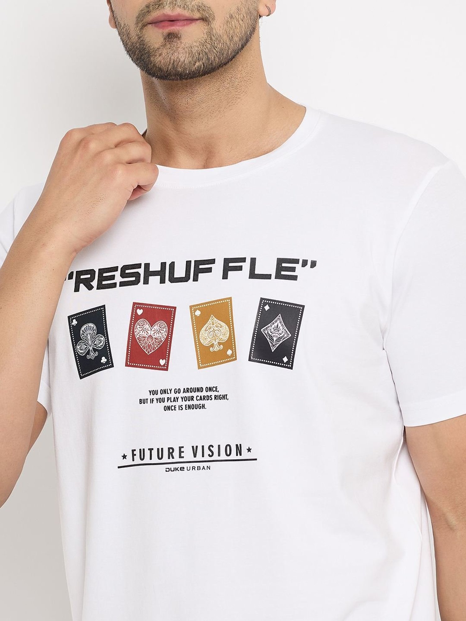 Duke White Slim Fit Printed T-Shirt