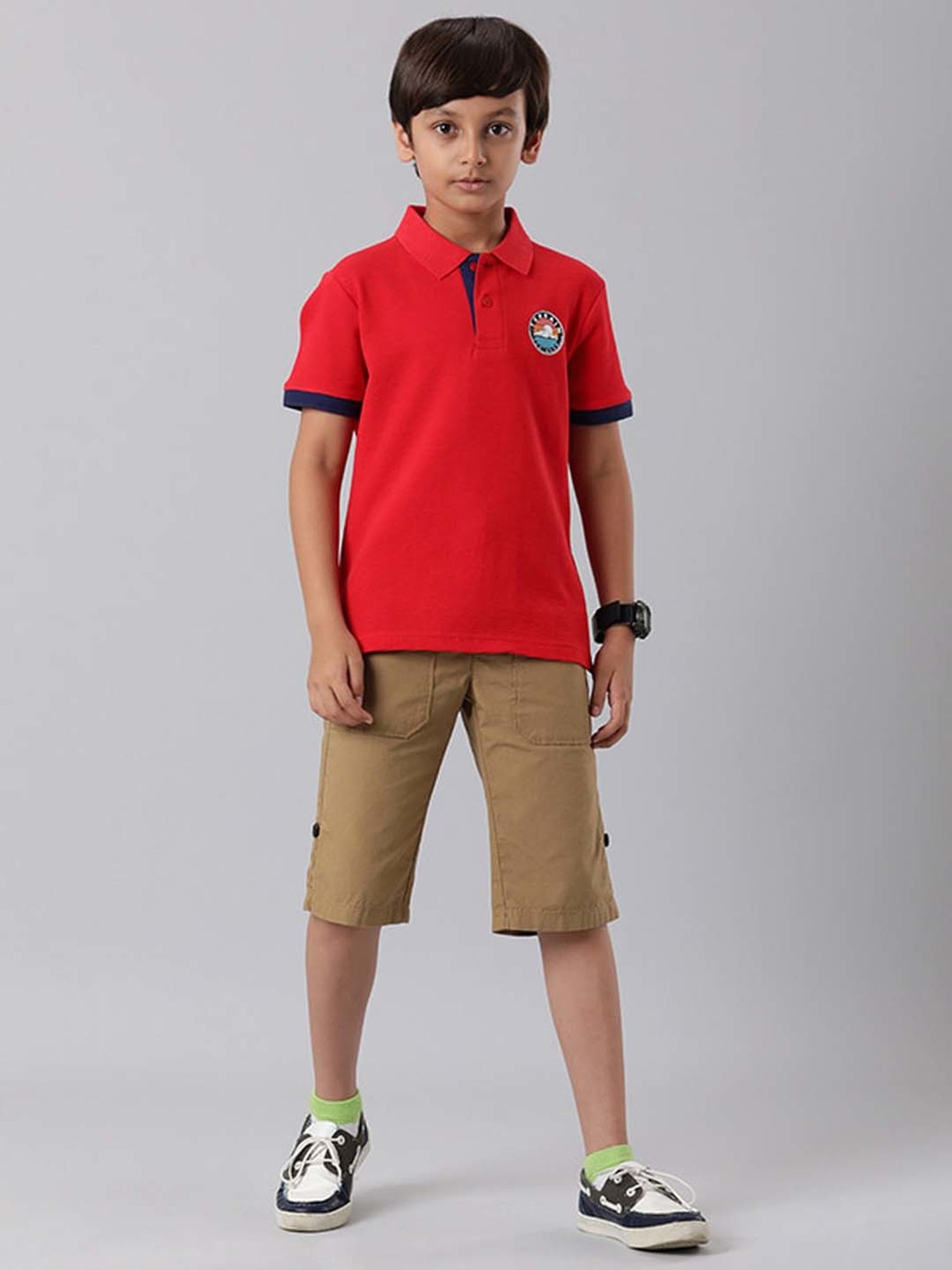 Indian Terrain Kids Red Cotton Printed Polo T-Shirt