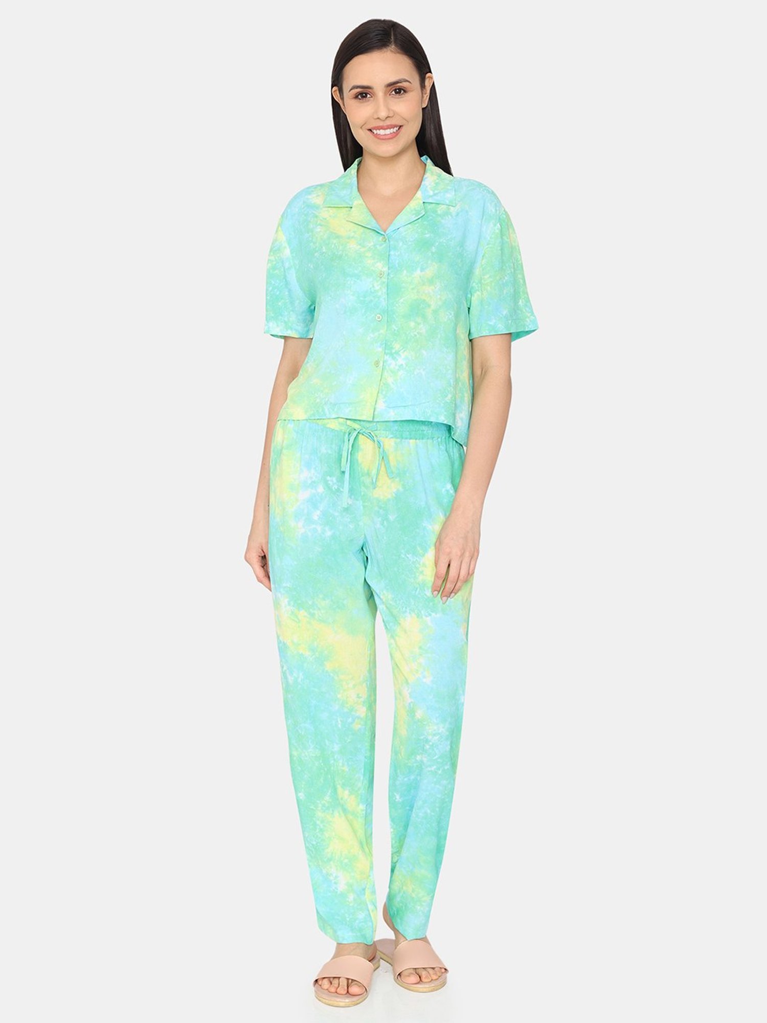 Zivame Multicolor Printed Shirt With Pyjamas