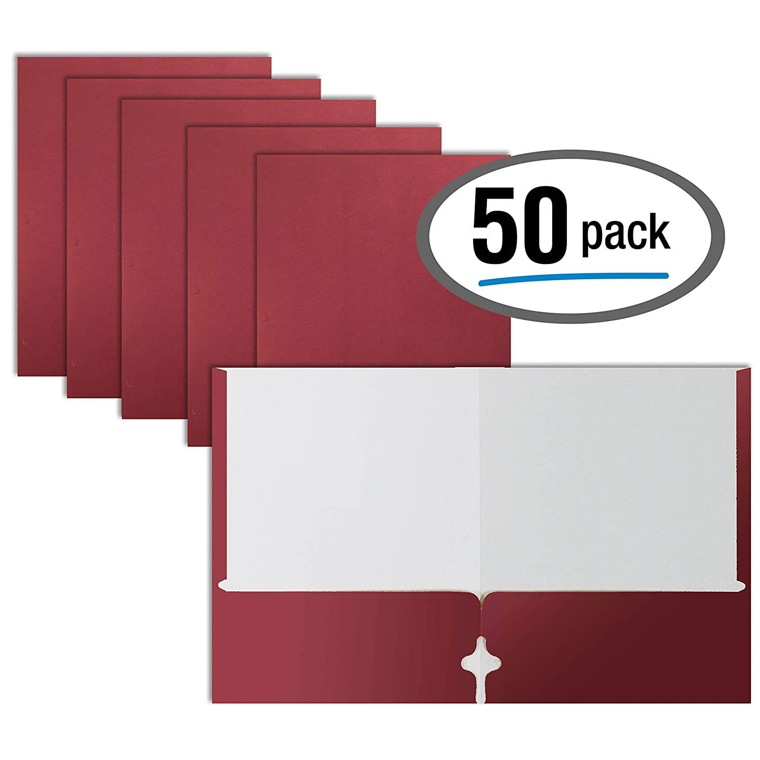 Two Pocket Portfolio Folders, 50-Pack, Burgundy, Letter Size Paper Folders, by Better Office Products, 50 Pieces, Burgundy