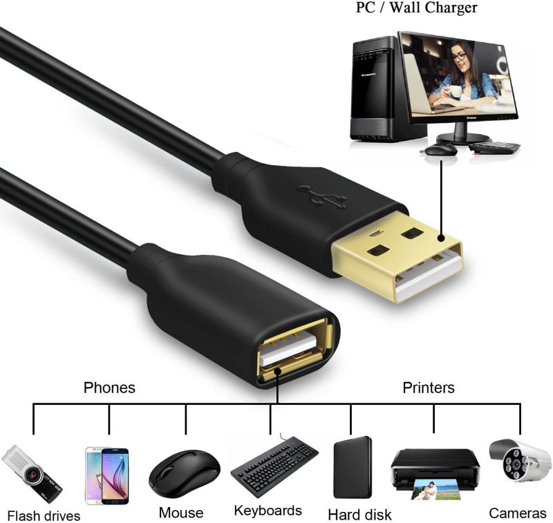 Besgoods Extra Long USB 2.0 10ft USB Extension Cable Extender Cord - Type A Male to A Female USB Extension Cord with Gold-Plated Connector for Keyboard Mouse USB Flash Drive - Black