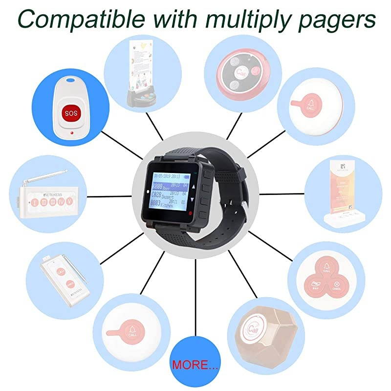 T128 Caregiver Pager,Nurse Calling System,Alert Vibration,1 Watch Receiver,2 Wireless SOS Call Button for Elderly,Patient,Personal
