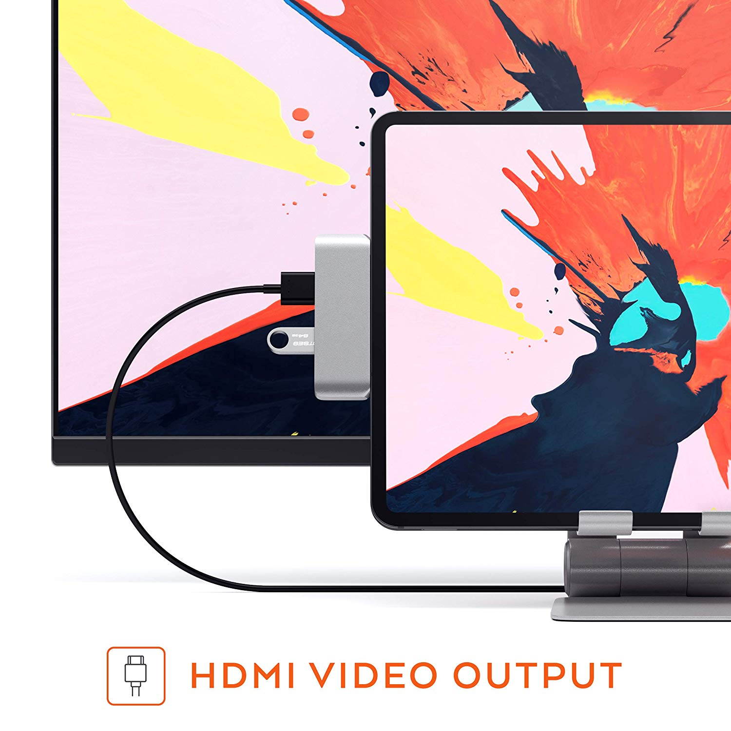 ESTONE USB C Hub Adapter for iPad Pro Accessories 2018 12.9" 11", 4 in 1 Type C Dongle Docking Station with HDMI Converter, 3.5mm Headphone Jack, USB-C PD Charging, USB 3.0, Silver