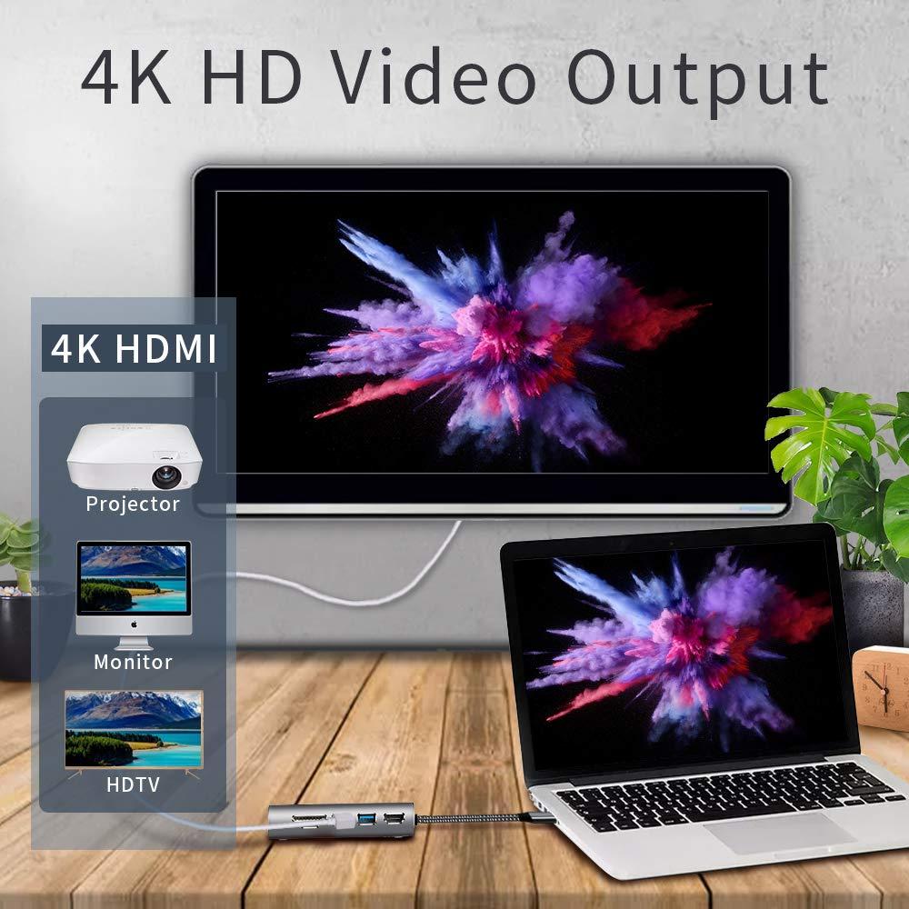 USB C Hub,7 in 1 Integrated Type C Hub Adapter with PD Power Delivery, 1 Gbps Ethernet Port,4k USB C to HDMI,2 USB 3.0 Ports, SD/TF Card Reader, Portable for MacBook and Other Type C Laptop, Kuled